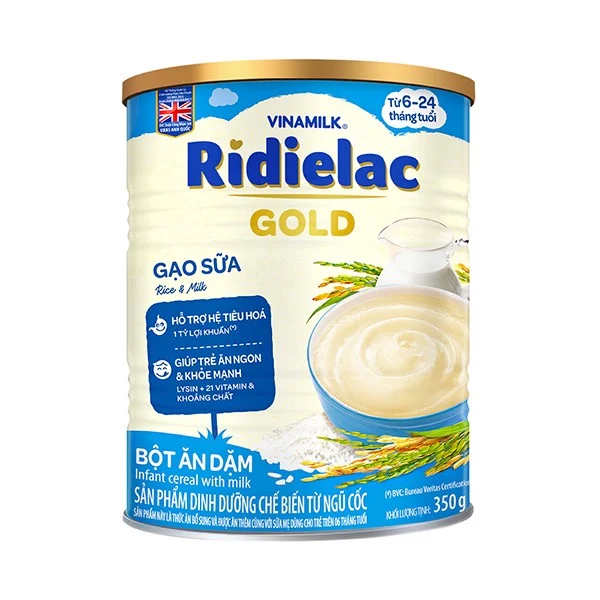 Bột ăn dặm ridielac gold gạo sữa - hộp thiếc 350g