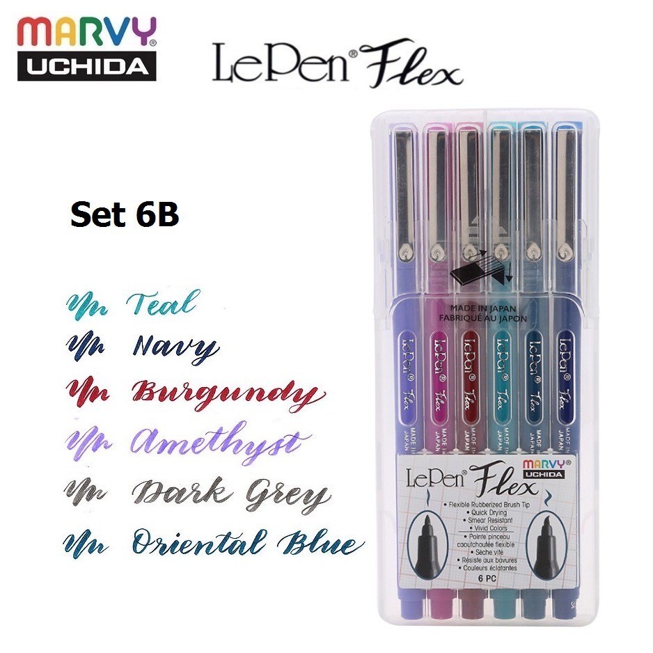 Set 6 bút brush calligraphy MARVY LePen Flex