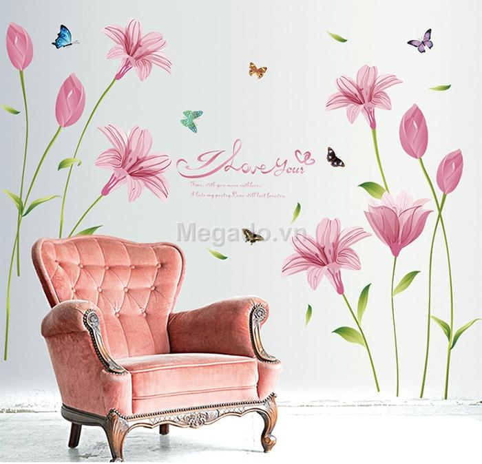 Decal tranh dán tường hoa ly hồng