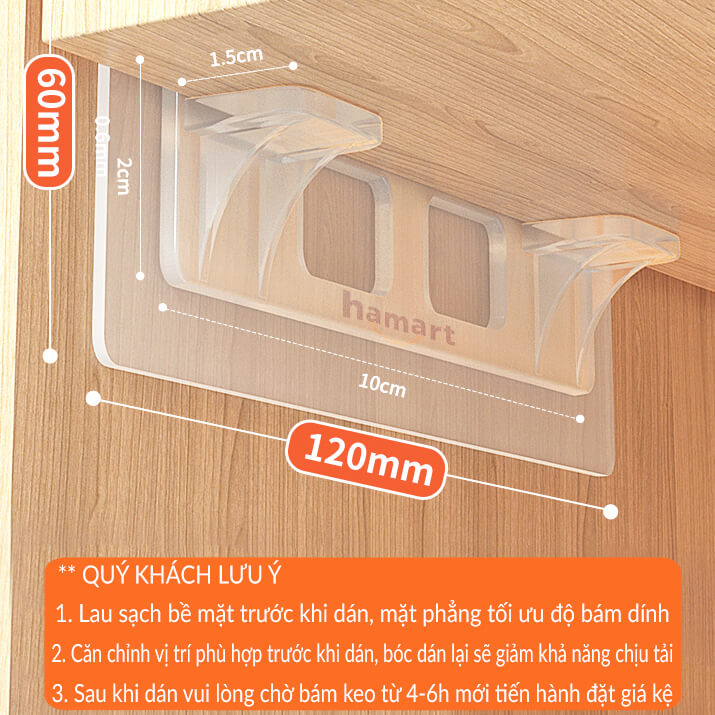 Miếng Dính Tường Kê Sàn Hamart Móc Dán Tường Lót Sàn Kê Ván BẢN DÀY Siêu Chịu Lực 5KG KO KHOAN ĐỤC