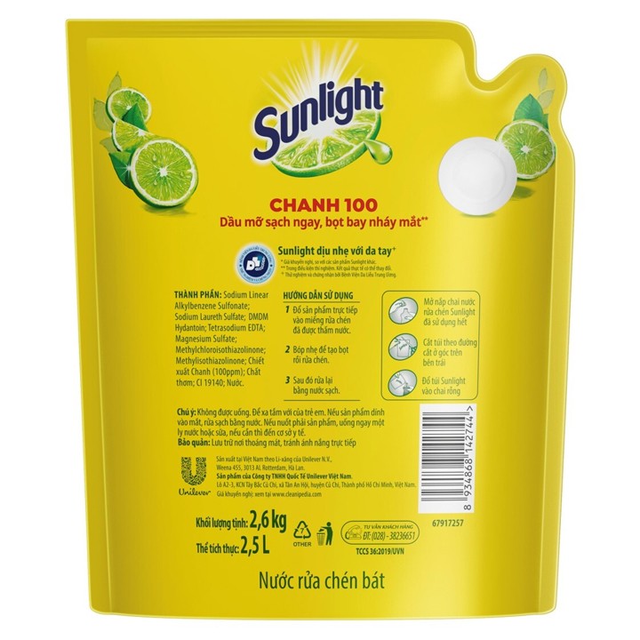 Nước Rửa Chén Sunlight Chanh (túi 1.4kg)