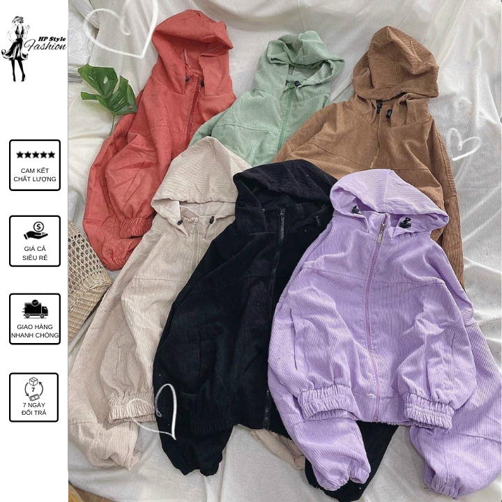 Áo khoác nữ nhung gân form lửng mẫu trơn basic dễ mặc dễ phối đồ
