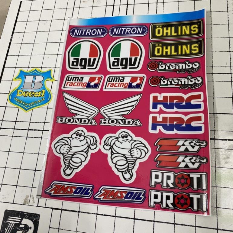 Tem sticker logo honda hồng
