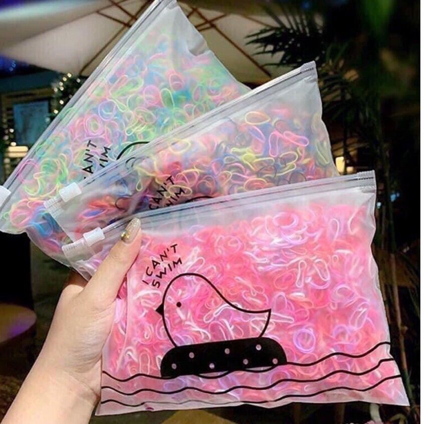 Set 1000 chun buộc tóc nhiều màu kèm túi zip cho bé Thun cột tóc nhiều màu