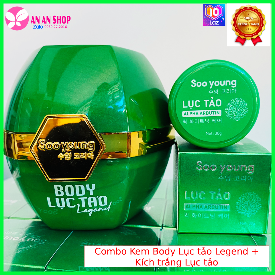Combo kem body lục tảo legend sooyoung 250gr + kích trắng lục tảo 30gr