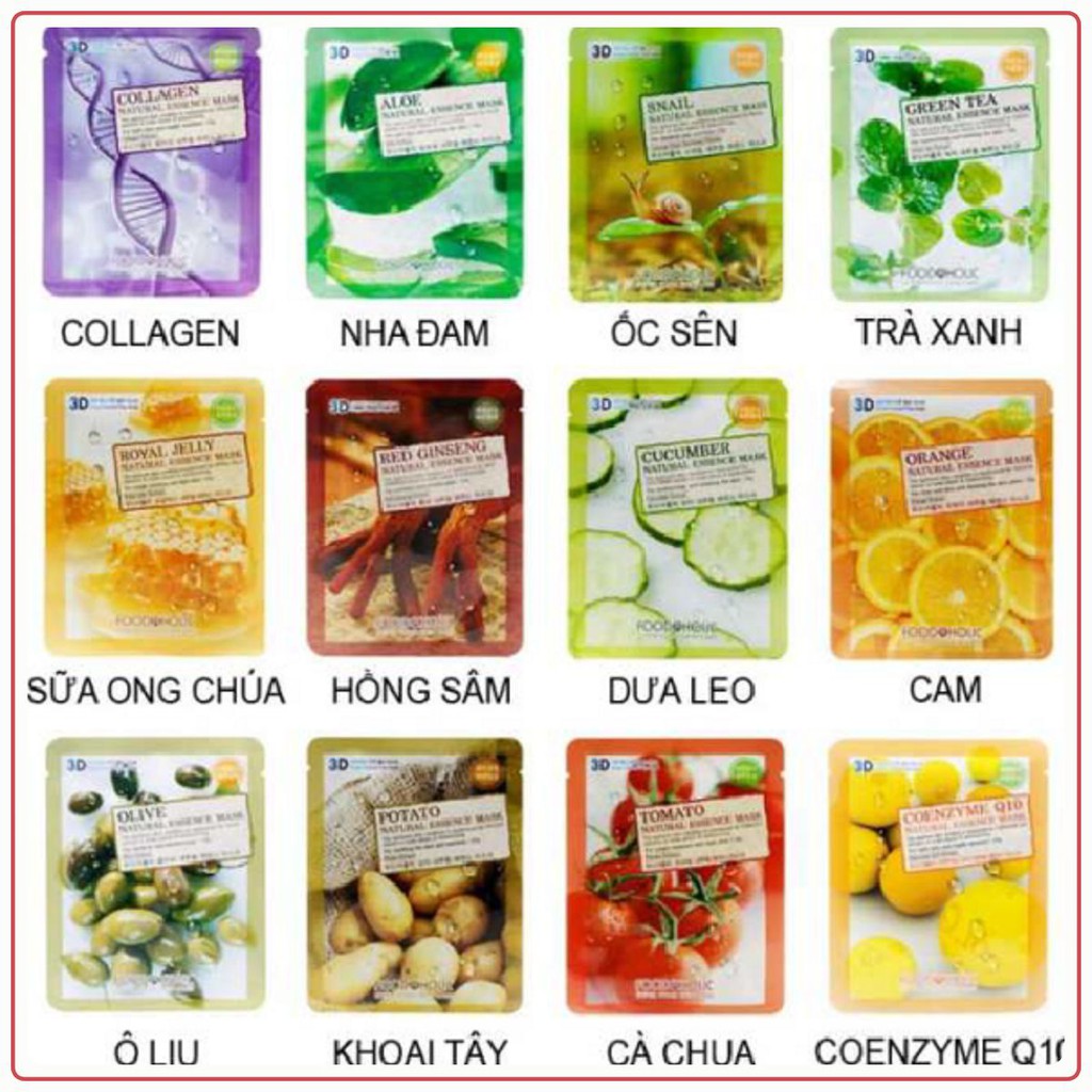 Mix Ngẫu nhiên 10 miếng mặt nạ dưỡng da Foodaholic 3D Natural Essence Mask Hàn Quốc (10x23ml)