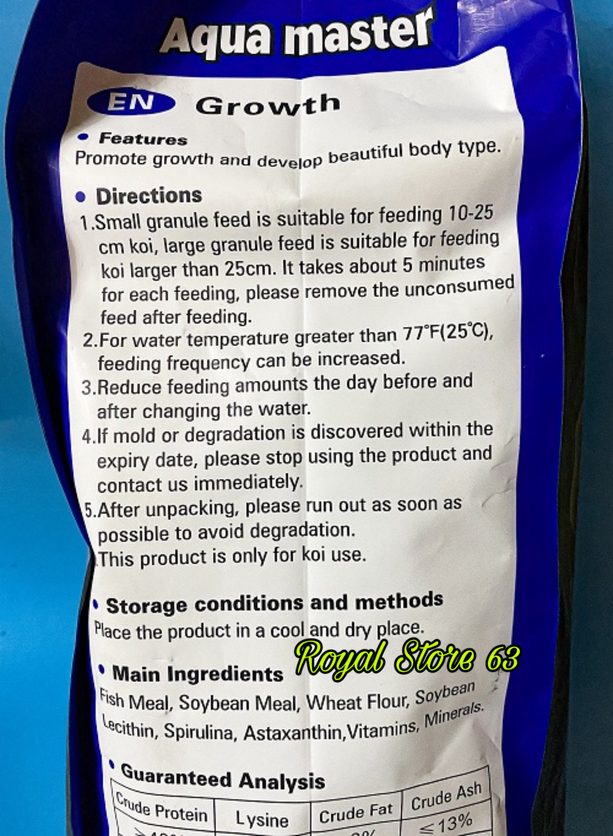 Aquamaster Growth (Xanh Dương) thức ăn cho cá Koi (Chiết lẻ túi 5kg)