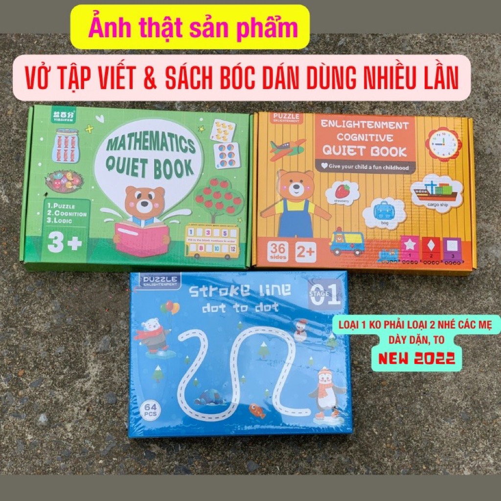 Học liệu bóc dán 17 chủ đề + bóc dán toán học + tập viết xóa được- cho bé phát triển sớm, tư duy toàn diện