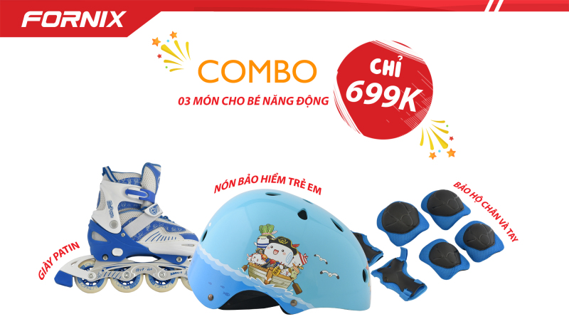 Mua COMBO THỂ THAO TRẺ EM - Nón bảo hiểm A01N001 + Giày Patin + Đồ bảo hộ