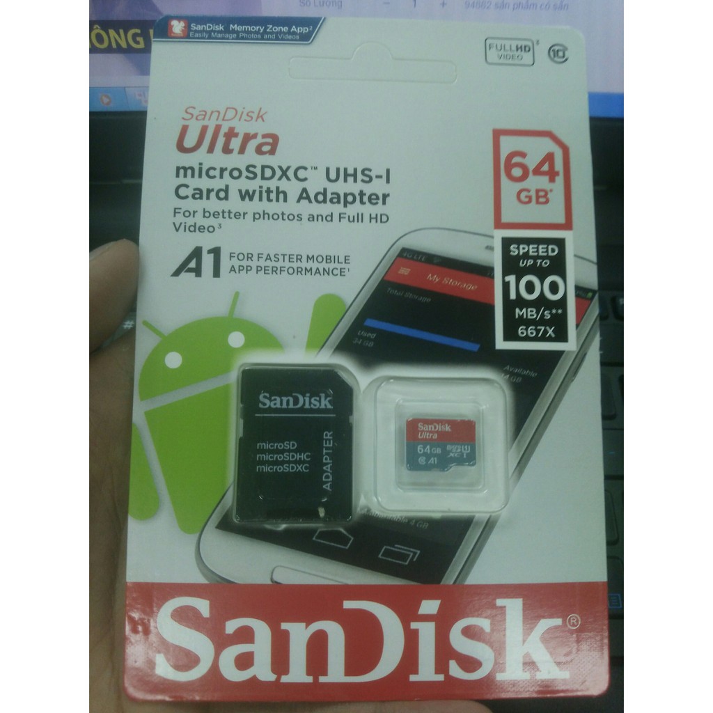 Thẻ nhớ SANDISK Micro SD 64G Class10 BH 5 năm 1 đổi 1