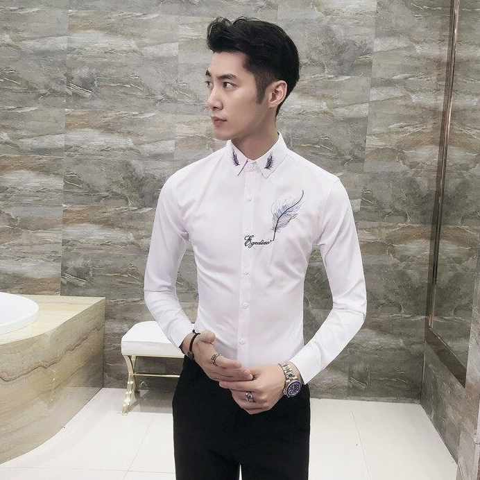ÁO SƠ MI NAM CAO CẤP THÊU CHIẾC LÁ JK 015 TSMON
