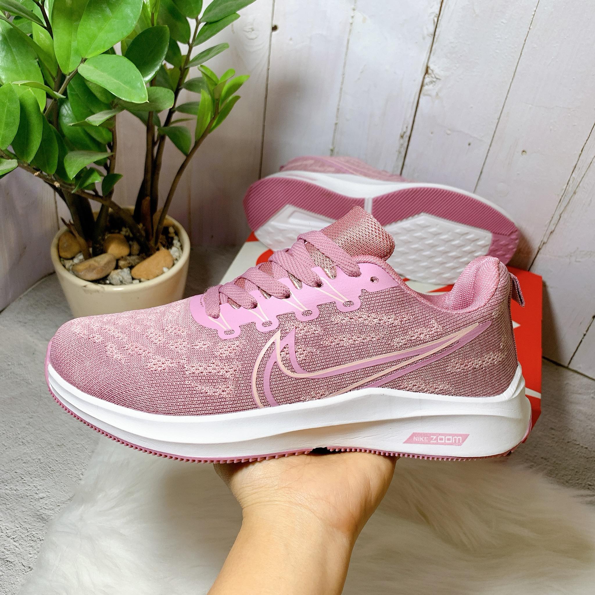 [HCM]Giày sneaker đế cao nữ hồng full - kèm hộp