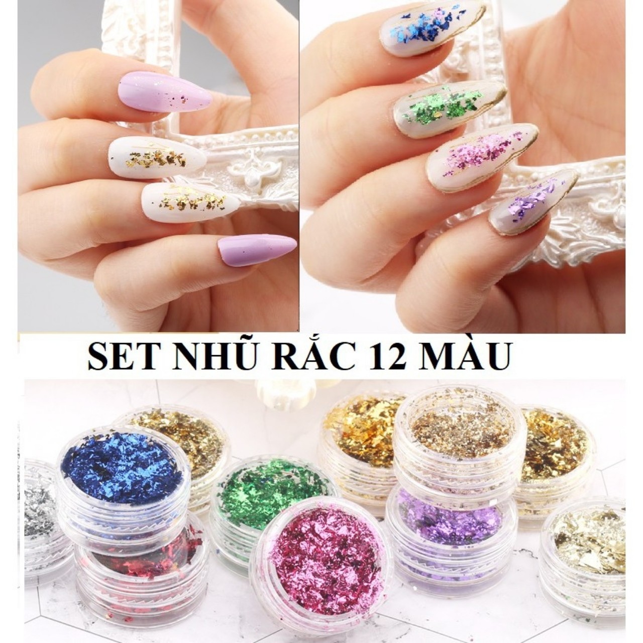 Set 12 hủ nhũ khổng tước trang trí móng - byh178