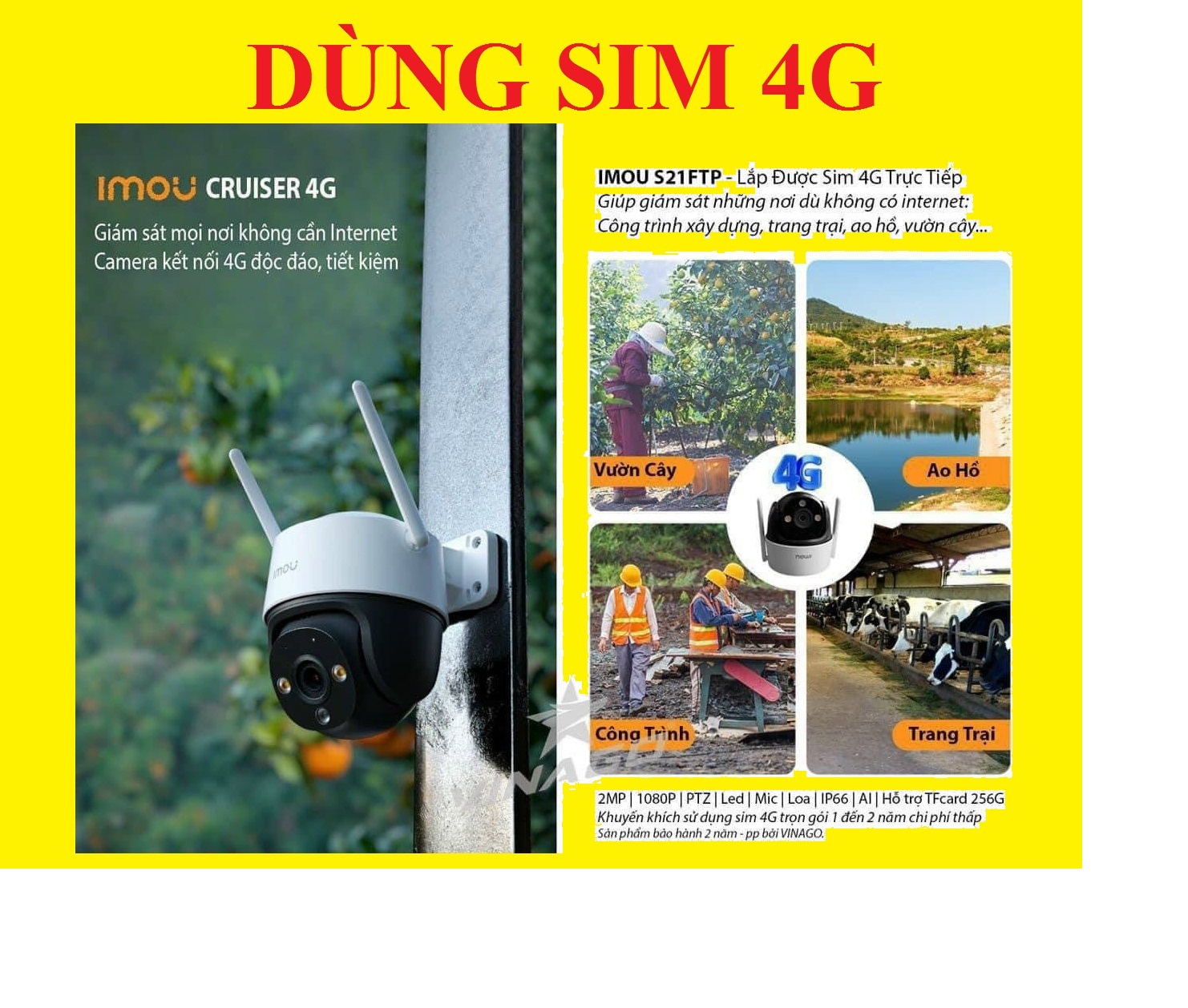 Camera Imou S21FTP dùng sim 4G có đèn có loa - IMOU SIM 4G - CAMERA DÙNG SIM