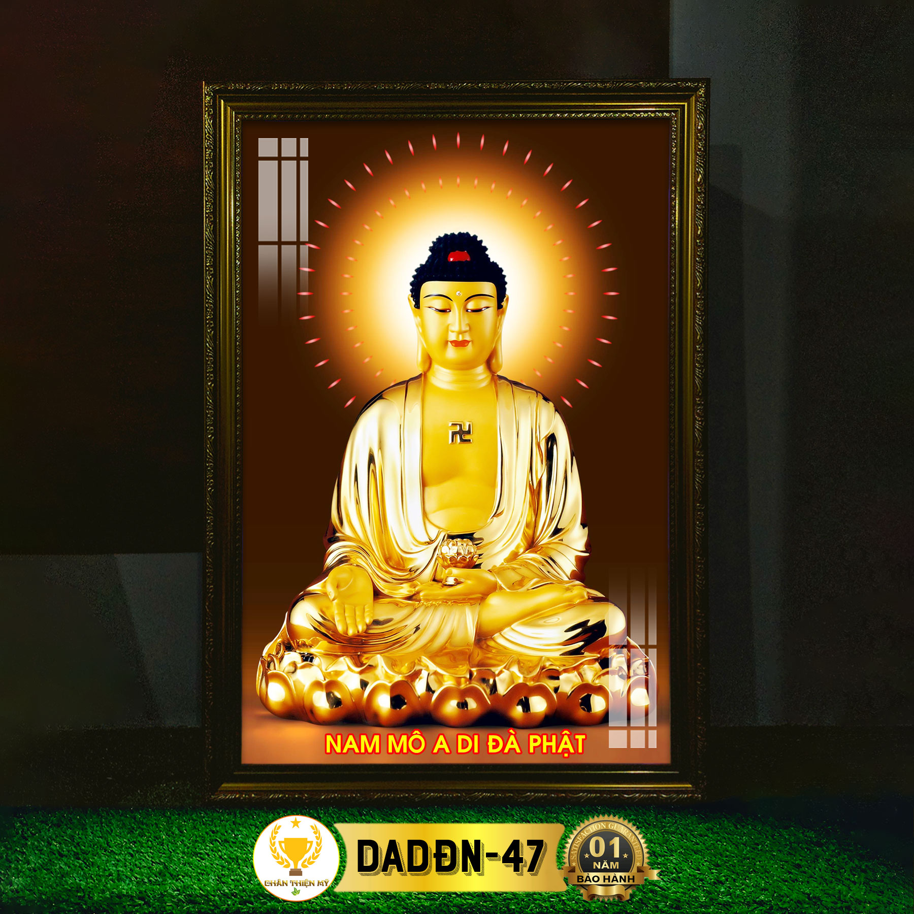 Tranh phật a di đà ngồi có đèn chân thiện mỹ, trang trí bàn thờ treo tường, phòng thờ dadđn-47