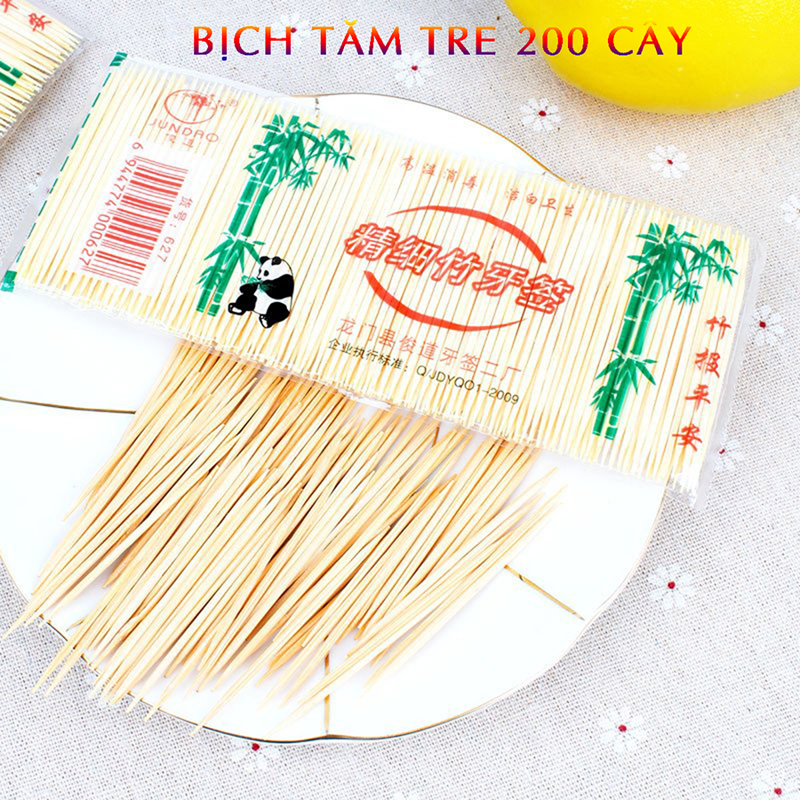 Bịch 200 tăm tre xỉa răng 2 đầu nhọn, nhỏ mịn tiện lợi