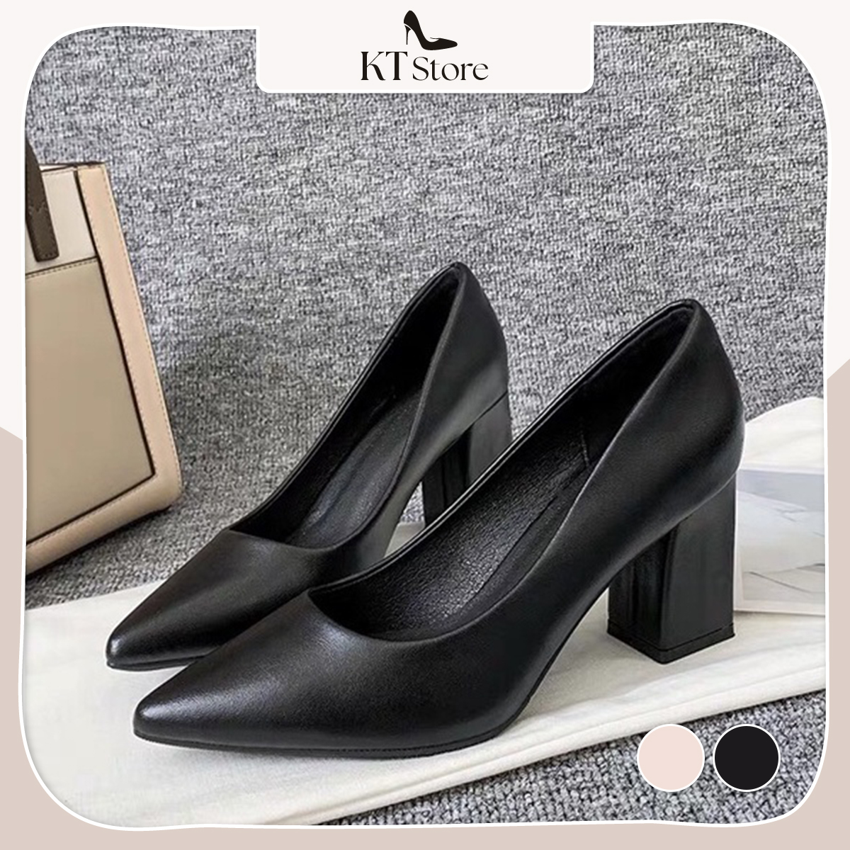 [TẶNG SÁP VỆ SINH GIÀY 260g] Giày cao gót 7 phân, Giày mũi nhọn basic dễ phối đồ đế 7 phân, Cao gót nữ mũi nhọn, Giày cao gót 7 phân đế vuông, Sáp tẩy ố giày dép, V7