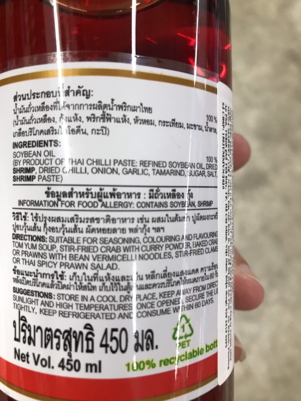 Dầu ớt Thái Maepranom 450ml