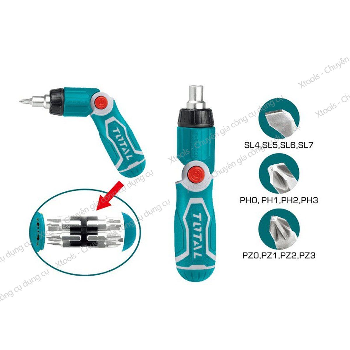 Bộ tua vít đa năng 13 chi tiết TOTAL TACSD30136 thiết kế thông minh. Bộ tuốc nơ vít gồm nhiều đầu khác nhau chống ăn mòn