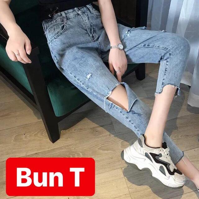 QUẦN BAGGY JEAN NỮ CHẤT BÒ XANH RÁCH HOT LƯNG CAO NÂNG MÔNG OSAKA UNIQLO T&T-01 - TRANG BUN FASHION