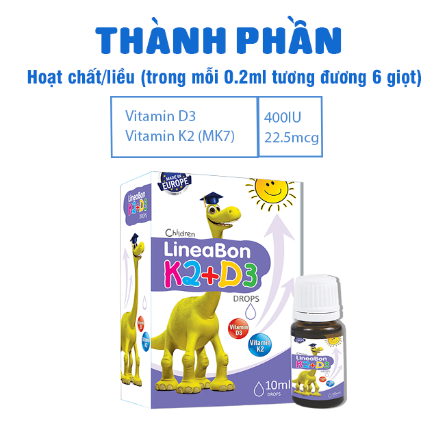(Chính Hãng) Vitamin D3 K2 Giúp Tăng Chiều Cao Cho Bé Lineabon K2+D3