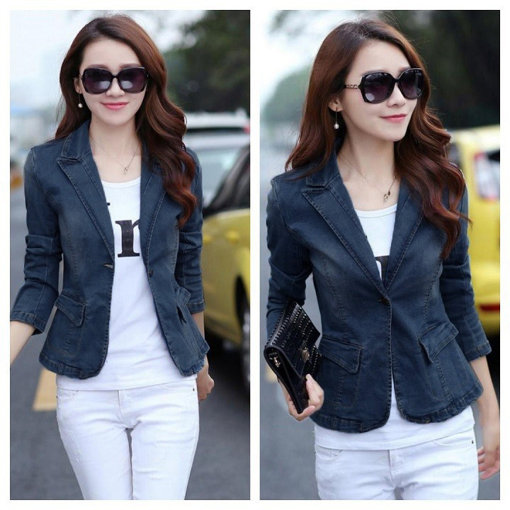 [HCM]Áo Khoác Vest Jean Nữ Cổ Bẻ Thời Trang