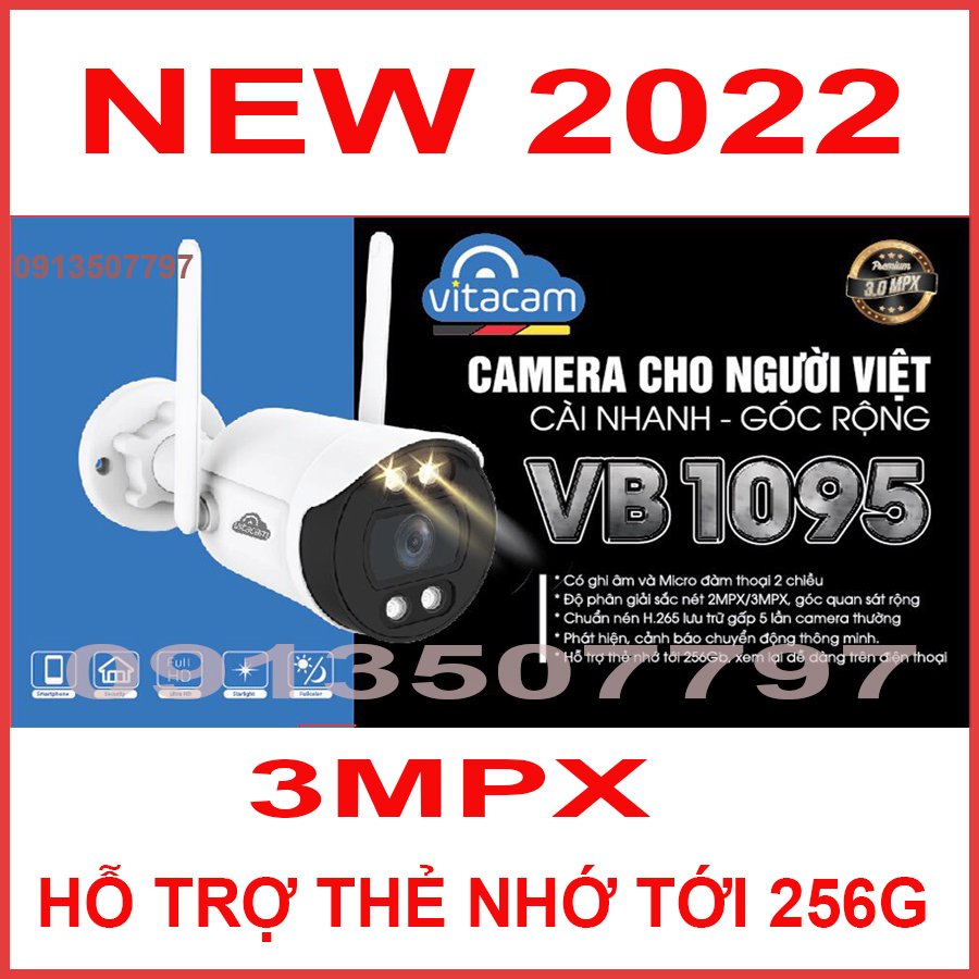 Camera ngoài trời ip vitacam vb1095 - 3mpx ultra hd 2k – chip hisilicon mới nhất 2022