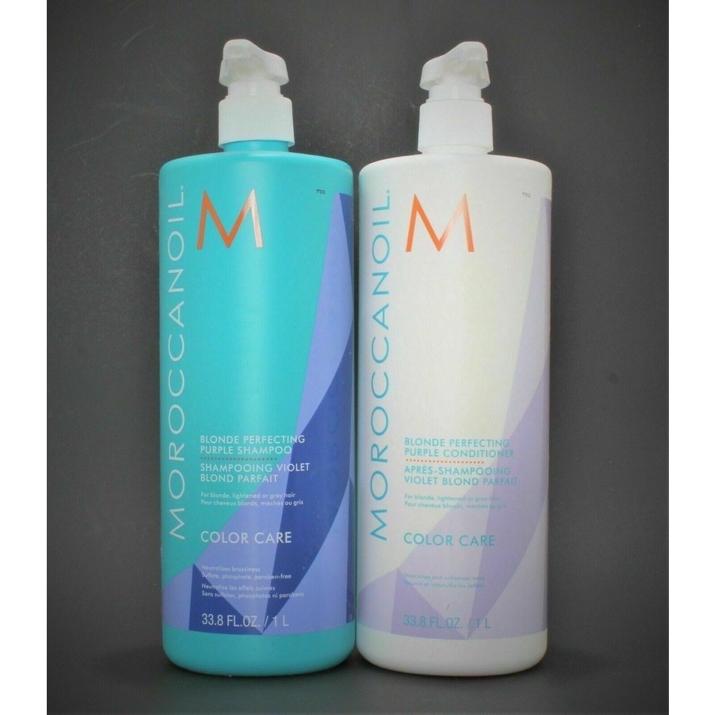 Dầu gội xả khử sắc tố vàng Moroccanoil Blonde Perfecting Purple 1000mlx2