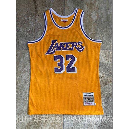 Top-quality 8YNT Jersey Lakers32 “Magic Team” Johnson Retro Yellow32 Embroidered
