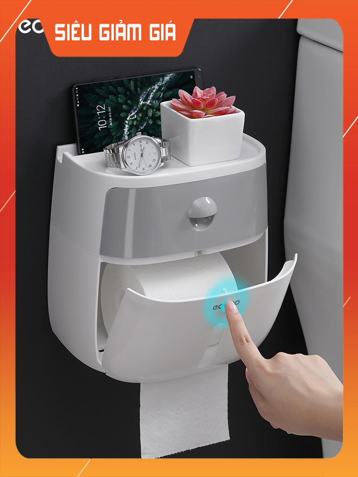 Hộp đựng giấy vệ sinh gắn tường Ecoco cao cấp có khe để điện thoại- hop dung giay ve sinh cao cap