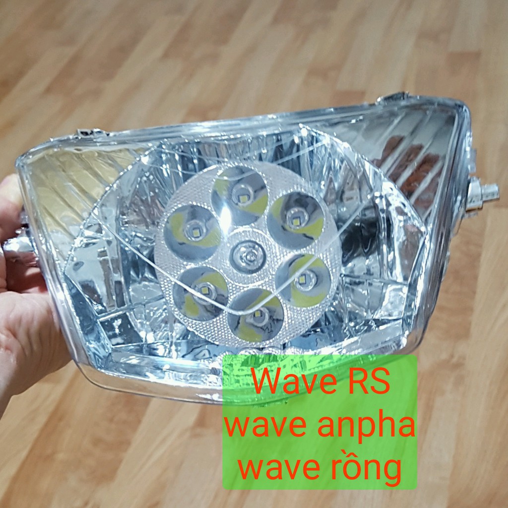 Trọn bộ Pha và đèn có 6 Led lắp bên trong cho xe Wave Cá, RS S Thái, Anpha