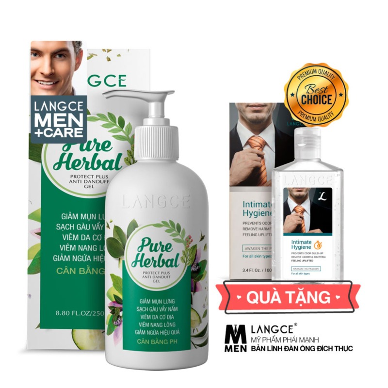 Tắm Gội Dược Liệu Sạch Vẩy Nấm, Gàu, Bảo Vệ+ Da Ngừa Mụn Lưng 250ml cho Nam TẶNG Gel Vệ Sinh Vùng Kín Nam 100ml LANGCE giá rẻ