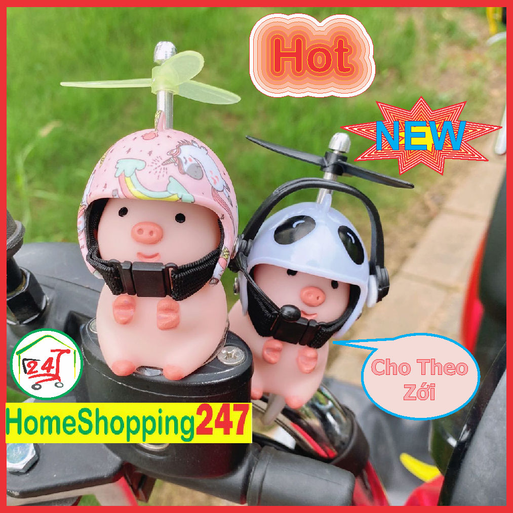 Lợn ,heo hồng đội mũ bảo hiểm phát sáng gắn xe đạp, xe máy, ô tô