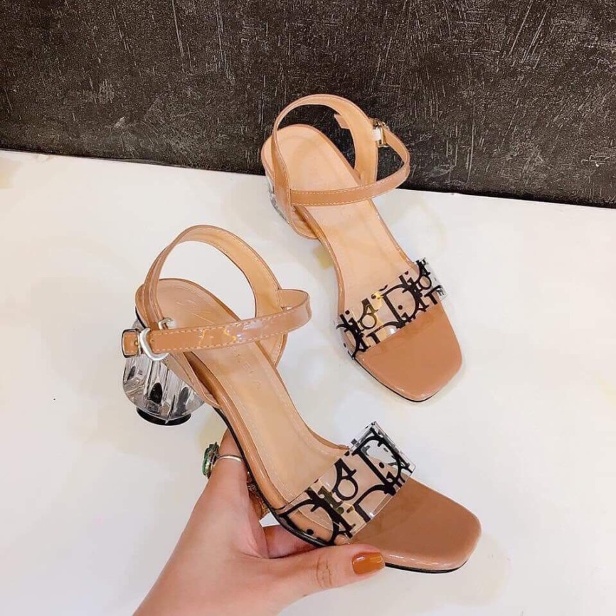 (Miễn ship) Giày nữ, giày sandal cao gót đế vuông 5 phân gót trong quai trong phối chữ PinkShopGiayDep giá rẻ