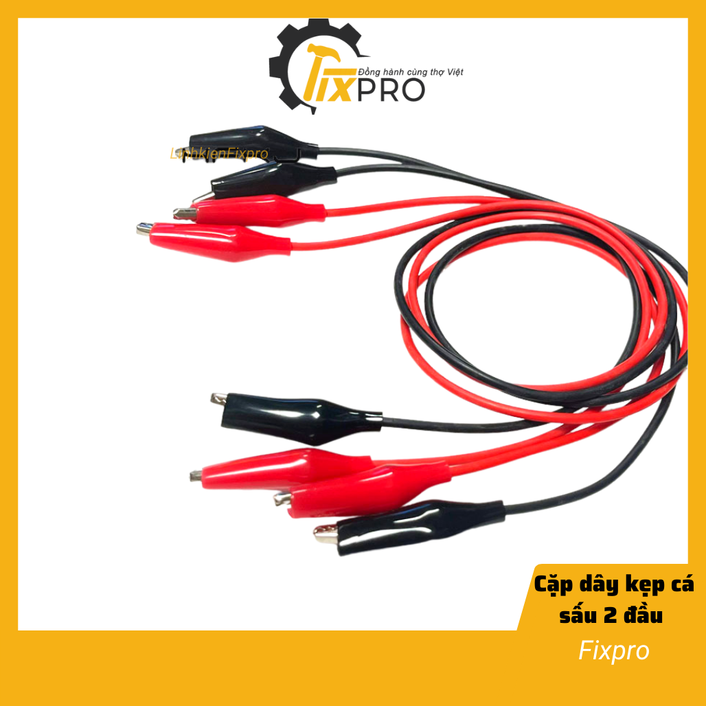 Cặp dây kẹp cá sấu 2 đầu đỏ đen loại vừa (dài 1m) - Fixpro