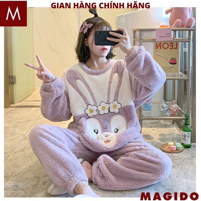 Bộ lông thỏ tím mặc nhà nữ siêu xinh kute dễ thương , bộ ngủ lông cừu hàn quốc xịn xò - magido