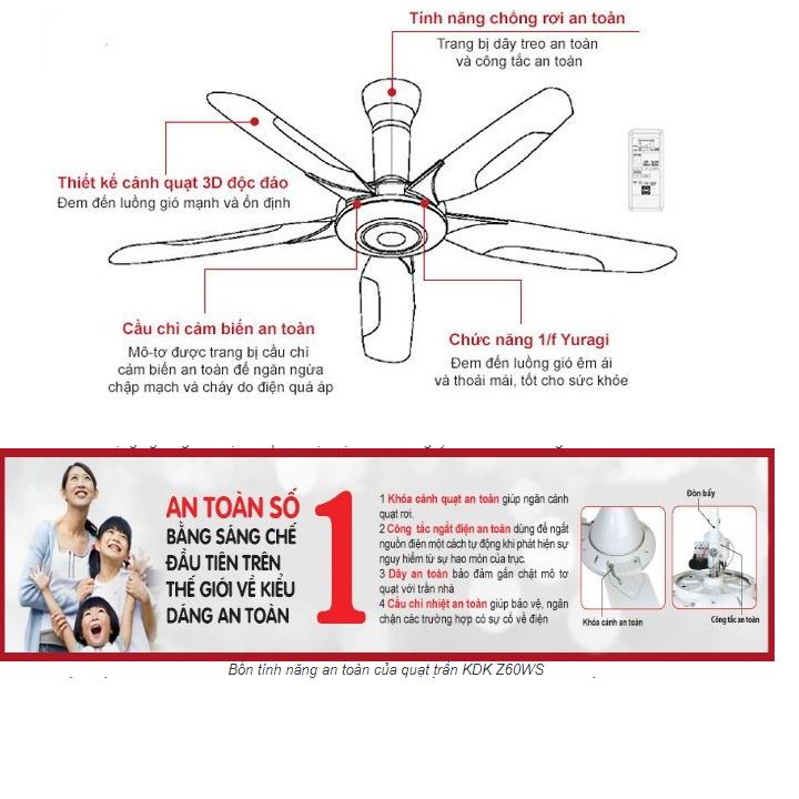 [Trả góp 0%]QUẠT TRẦN KDK Z60WS