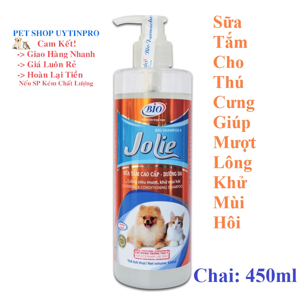 [Hoàn tiền 10%]  SỮA TẮM BIO JOLIE CHO CHÓ MÈO Giúp Dưỡng Da Lông Siêu Mượt Khử Mùi Hôi Chai 450ml Xuất xứ Việt Nam - Pet shop Uytinpro