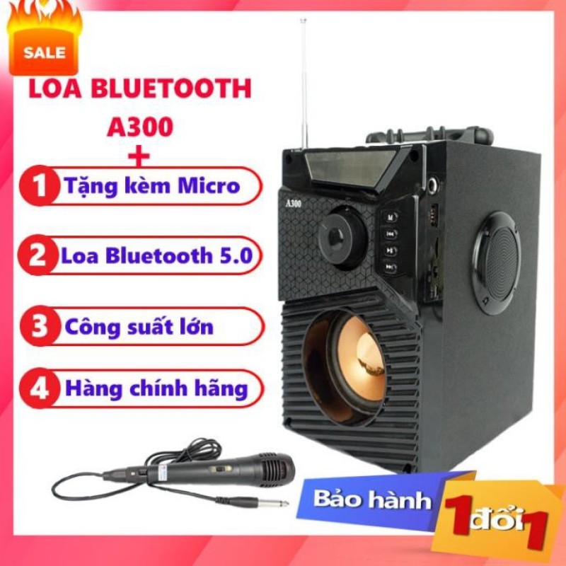 Loa Công Suất Lớn, Loa A300 Hozito Cao Cấp Version 2020 + TẶNG MIC HÁT, Loa Hat Karaoke Bluetooth Cầm Tay - Bảo hành 12 tháng