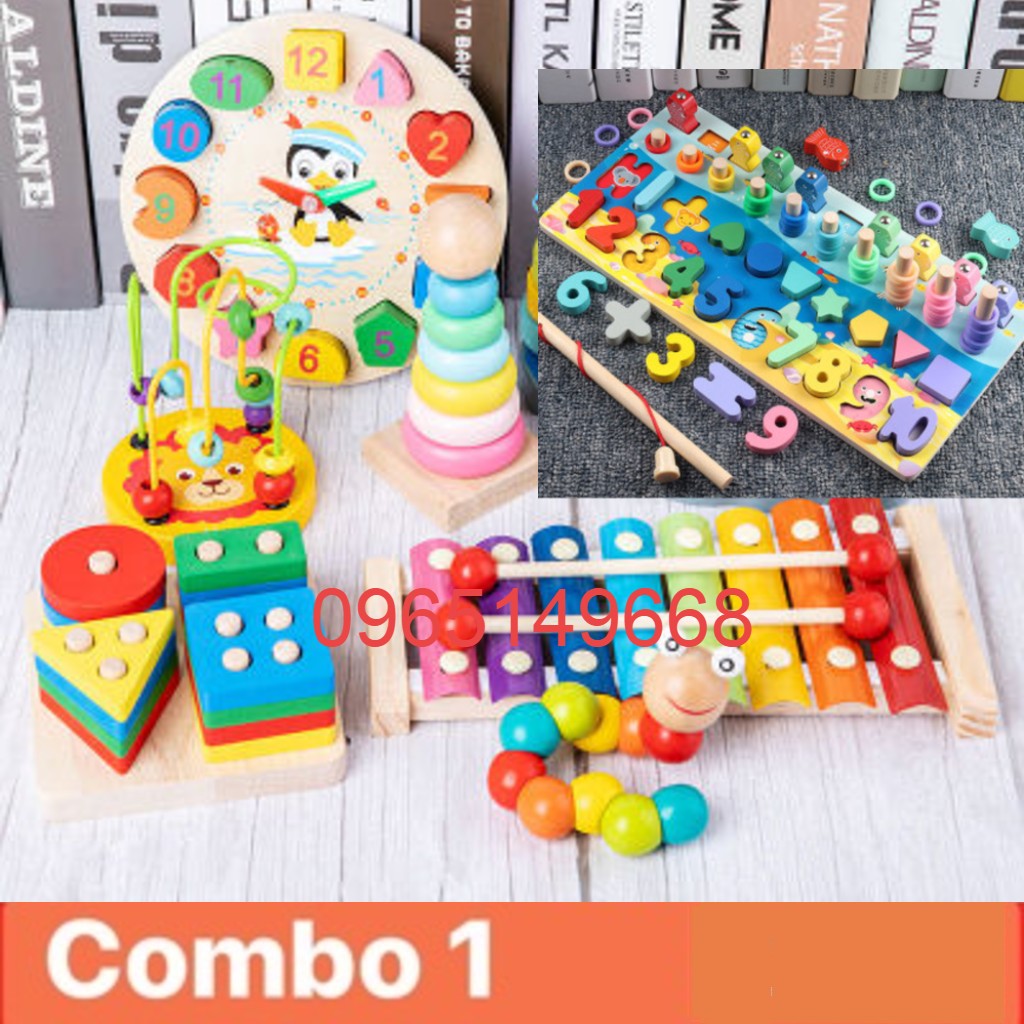 Combo 7 bộ đồ chơi gỗ thông minh cho bé
