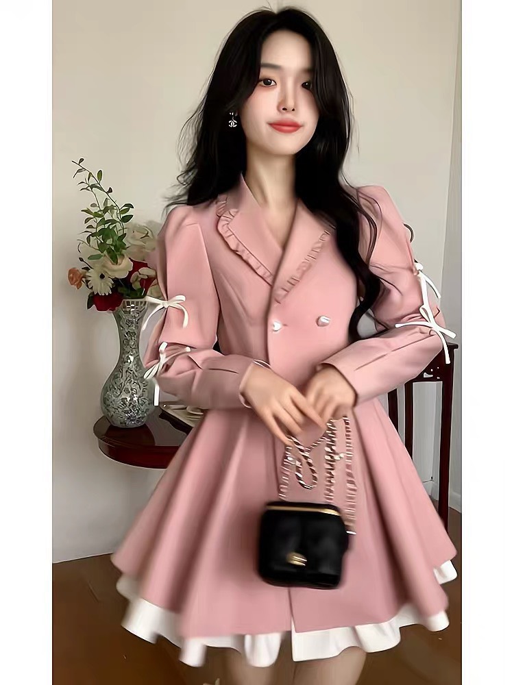 Đầm công sở cổ vest tay dài kèm váy lụa - Thời trang BB