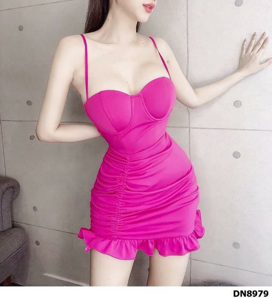 Đầm body 2 dây cúp ngực rút nhúng