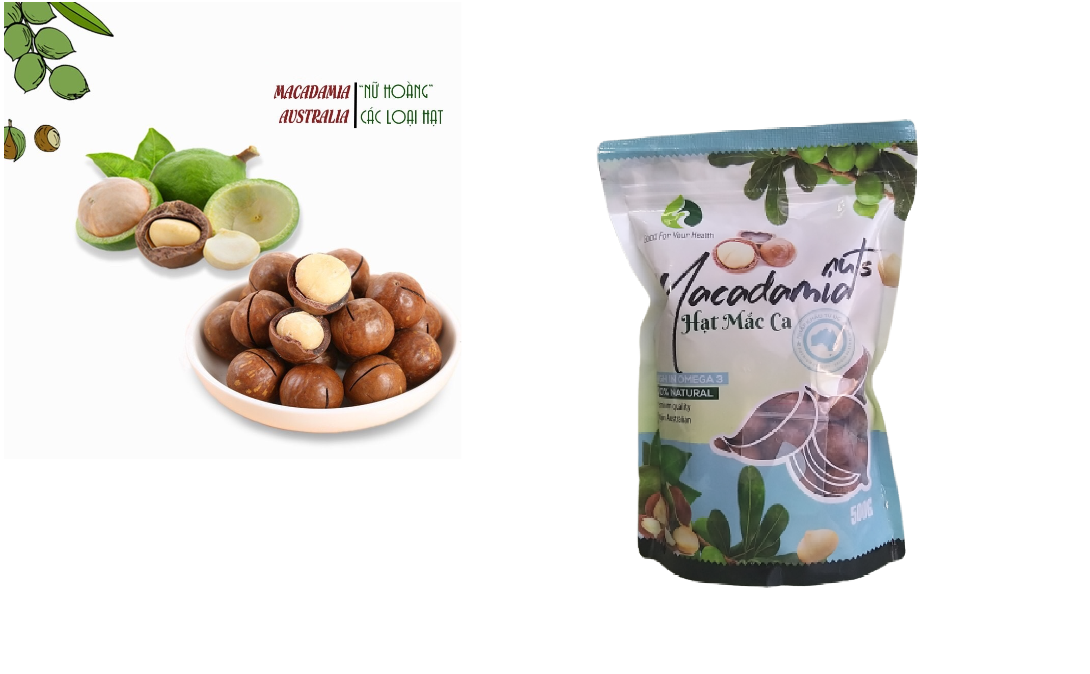 Hạt Mắc Ca Nứt vỏ nhân to không hôi dầu NK Từ Australia TH FONUT đóng gói Việt Nam( Túi 500gram) - nhân hạt maccadamia