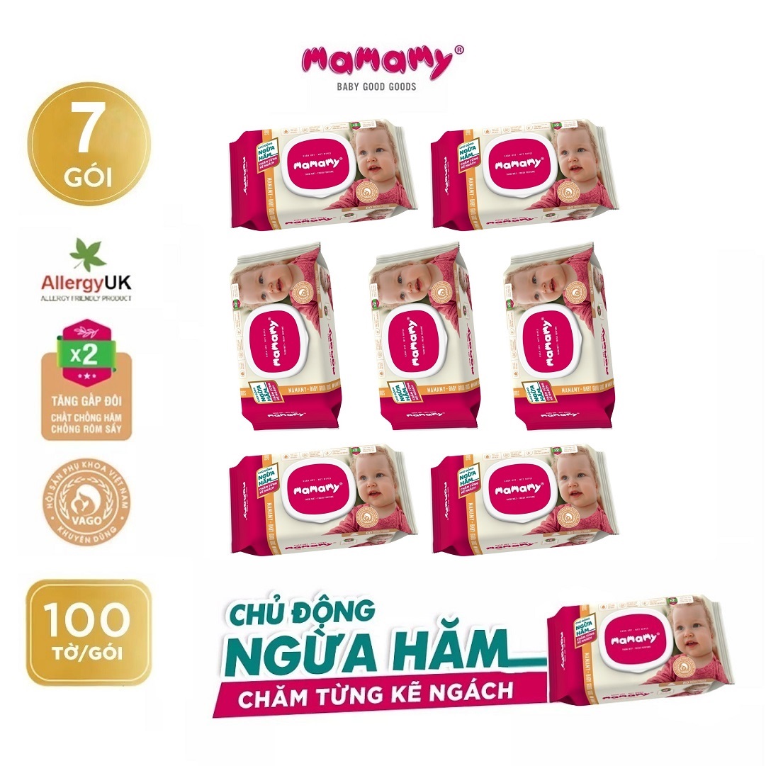Combo 7 gói khăn ướt Mamamy 100 tờ mùi thơm mát có nắp