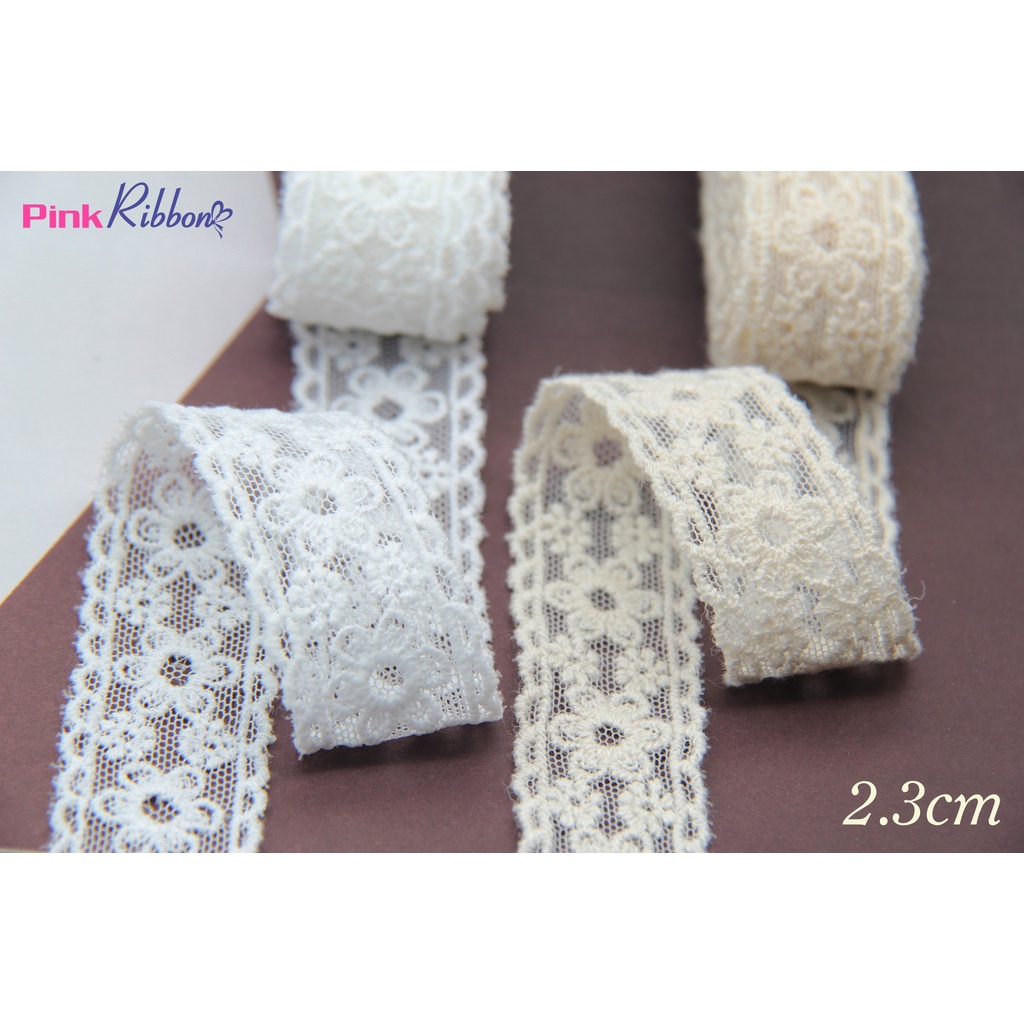 Ren trắng thêu hoa 2.3cm