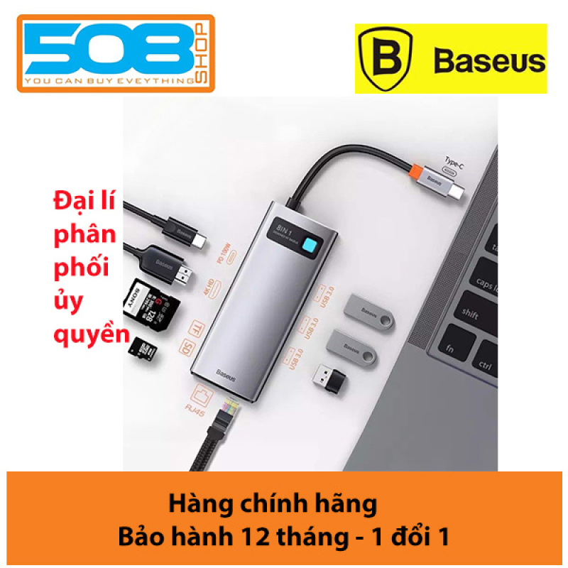 Hub Baseus 8in1,Hub đa năng Baseus Metal Gleam Series Multi Docking Station (Type C to HDMI/3*USB 3.0/LAN/PD 100W/TF/SD)