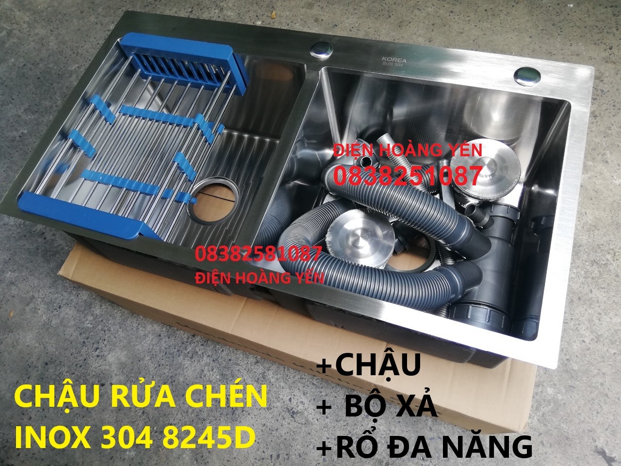 [HCM]Chậu Rửa Bát INOX Đúc Nguyên Khối KOREA SUS 304 82x45cm 2 Hố Cân (Tặng Kệ Để Đồ Đa Năng – Đã Bao Gồm Bộ Xả) (Bảo hành 2 năm – 1 đổi 1 trong vòng 7 ngày) Bộ sản phẩm chưa có vòi rửa