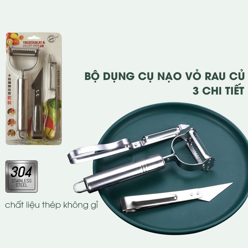 Set 3 Dụng Cụ Gọt Nạo Hoa Quả, Dụng Cụ Nạo Vỏ Củ Quả đa Năng 2 Lưỡi, 1 Lưỡi, Kẹp Nhổ Lông Gà Chất Liệu Thép Không Gỉ Bền đẹp