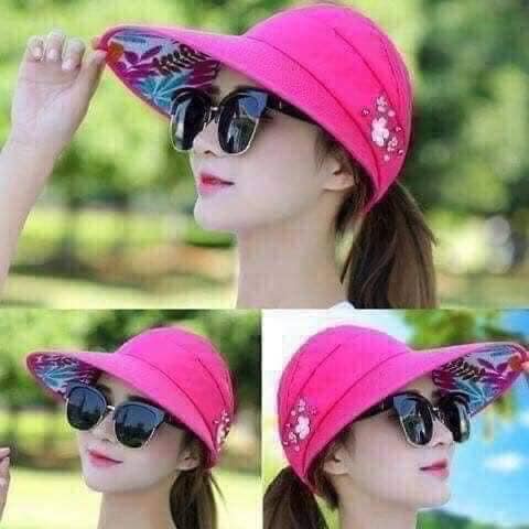 Goodmaket-mũ chống nắng 2 lớp họa tiết hoa ,mũ chống nắng nữ 3 bông hoa siêu điệp
