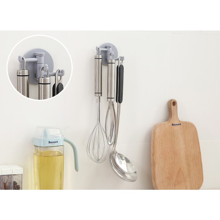 Móc Nhựa Dán Tường 3 Móc Kèm 1 Miếng Dính Tường Xoay 180º Treo Đồ Đa Năng Tiện Lợi